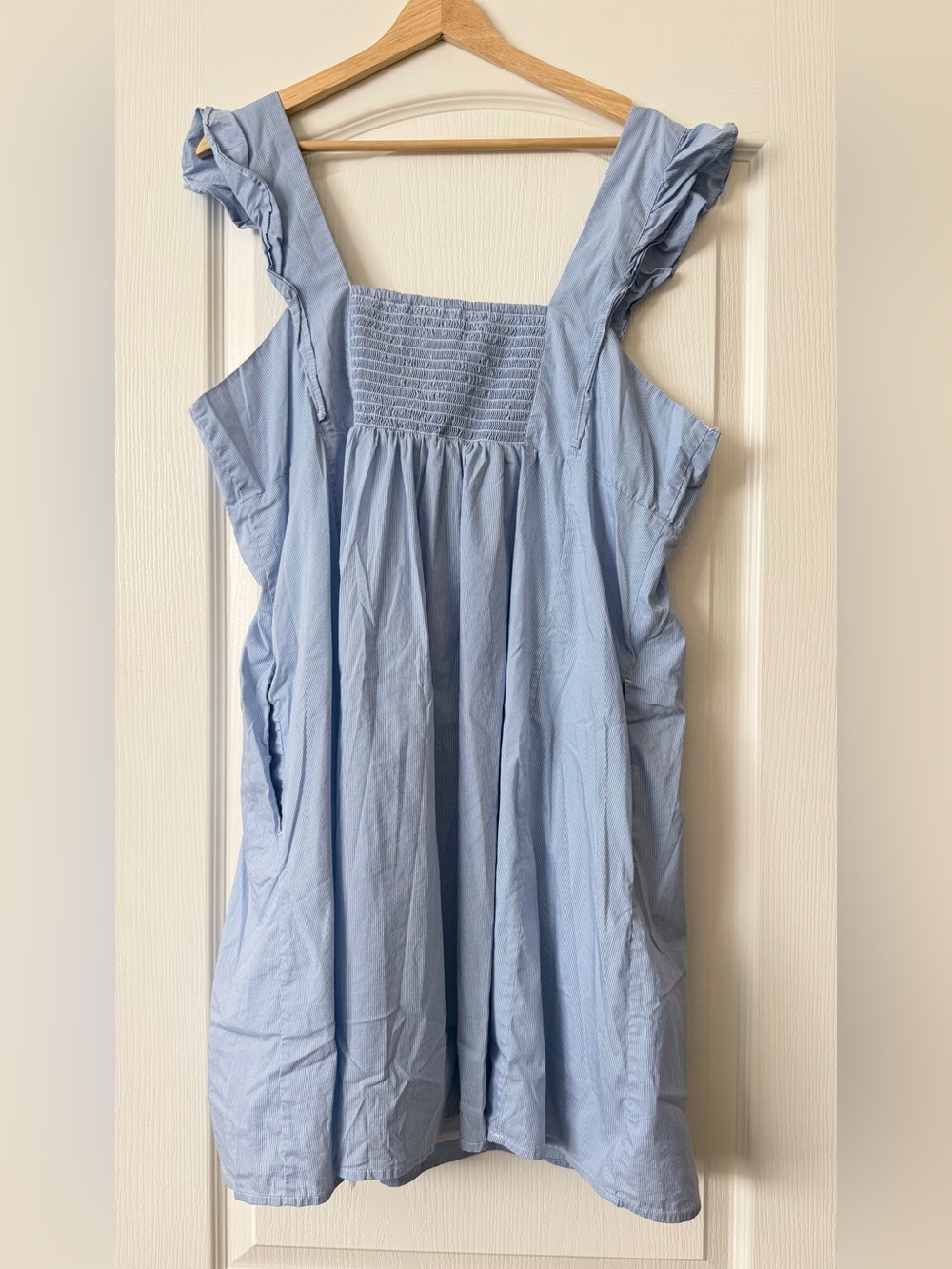 Draper James Blue Stripe Embroidered Ruffle Strap Smocked Sundress XL - Picture 3 of 7